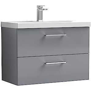 nuie ARN2226A Arno Wall Hung 2 Drawer Vanity Unit & Mid-Edge Ceramic Basin, 800mm, Satin Grey nuie ARN2226A Arno Wall Hung 2 Drawer Vanity Unit & Mid-Edge Ceramic Basin, 800mm, Satin Grey
