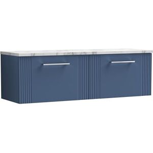 nuie DPF394LCM2 Deco Modern Bathroom Wall Hung 2 Soft Close Drawer Vanity Unit and Carrera Marble Laminate Worktop, 1200mm, Satin Blue nuie DPF394LCM2 Deco Modern Bathroom Wall Hung 2 Soft Close Drawer Vanity Unit and Carrera Marble Laminate Worktop, 1200mm, Satin Blue