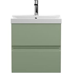 Hudson Reed URB802D Urban Modern Bathroom Wall Hung 2 Drawer Vanity Basin Unit with Thin-Edge Ceramic Basin, 500mm, Satin Green Hudson Reed URB802D Urban Modern Bathroom Wall Hung 2 Drawer Vanity Basin Unit with Thin-Edge Ceramic Basin, 500mm, Satin Green
