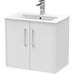 Hudson Reed JNU2123B Juno Modern Bathroom Wall Hung 2-Door Vanity with Minimalist Ceramic Basin, 600mm, Woodgrain White Ash Hudson Reed JNU2123B Juno Modern Bathroom Wall Hung 2-Door Vanity with Minimalist Ceramic Basin, 600mm, Woodgrain White Ash