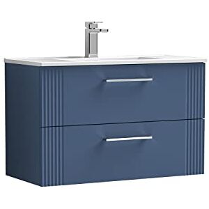 nuie DPF395B Deco Modern Bathroom Wall Hung 2 Drawer Part Fluted Vanity Basin Unit with Minimalist Ceramic Basin, 800mm, Satin Blue nuie DPF395B Deco Modern Bathroom Wall Hung 2 Drawer Part Fluted Vanity Basin Unit with Minimalist Ceramic Basin, 800mm, Satin Blue