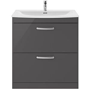 nuie ATH079G Athena Modern Bathroom Floor Standing 2 Soft Close Drawers Vanity Unit with Curved Ceramic Basin with 30mm Profile, 800mm, Gloss Grey nuie ATH079G Athena Modern Bathroom Floor Standing 2 Soft Close Drawers Vanity Unit with Curved Ceramic Basin with 30mm Profile, 800mm, Gloss Grey