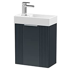 nuie FLT1490 Deco Modern Bathroom Wall Hung Part Fluted 1 Door Slimline Vanity Unit with Ceramic Basin, 400mm, Soft Black nuie FLT1490 Deco Modern Bathroom Wall Hung Part Fluted 1 Door Slimline Vanity Unit with Ceramic Basin, 400mm, Soft Black