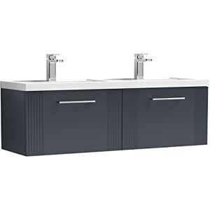 nuie Modern Bathroom Wall Hung 2 Drawer Part Fluted Vanity Unit with Twin Polymarble Basin, Soft Black, 1200mm nuie Modern Bathroom Wall Hung 2 Drawer Part Fluted Vanity Unit with Twin Polymarble Basin, Soft Black, 1200mm
