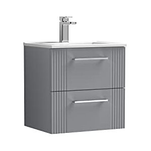 nuie DPF292B Deco Modern Bathroom Wall Hung 2 Drawer Part Fluted Vanity Basin Unit with Minimalist Ceramic Basin, 500mm, Satin Grey nuie DPF292B Deco Modern Bathroom Wall Hung 2 Drawer Part Fluted Vanity Basin Unit with Minimalist Ceramic Basin, 500mm, Satin Grey