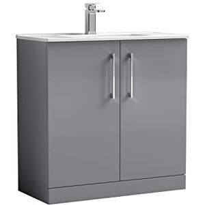 nuie ARN2205B Arno Floor Standing 2 Door Vanity Unit & Minimalist Ceramic Basin, 800mm, Satin Grey nuie ARN2205B Arno Floor Standing 2 Door Vanity Unit & Minimalist Ceramic Basin, 800mm, Satin Grey