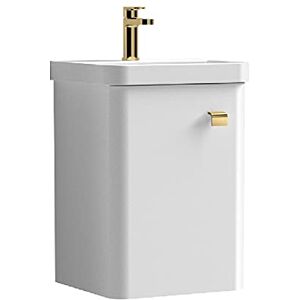nuie COR1013 Core Modern Bathroom Furniture Bundle-Wall Hung 1 Soft Close Door Vanity Basin Unit & Square Drop Handle, 400mm, Gloss White/Brushed Brass nuie COR1013 Core Modern Bathroom Furniture Bundle-Wall Hung 1 Soft Close Door Vanity Basin Unit & Square Drop Handle, 400mm, Gloss White/Brushed Brass