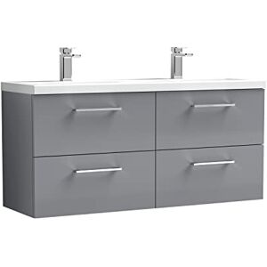nuie ARN2224F Arno Wall Hung 4 Drawer Vanity Unit & Double Polymarble Basin, 1200mm, Satin Grey nuie ARN2224F Arno Wall Hung 4 Drawer Vanity Unit & Double Polymarble Basin, 1200mm, Satin Grey