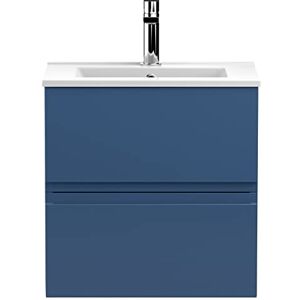 Hudson Reed URB302B Urban Modern Bathroom Wall Hung Vanity Basin Unit with 2 Soft Close Drawers and Ceramic 18mm Profile Sink, 500mm, Satin Blue Hudson Reed URB302B Urban Modern Bathroom Wall Hung Vanity Basin Unit with 2 Soft Close Drawers and Ceramic 18mm Profile Sink, 500mm, Satin Blue