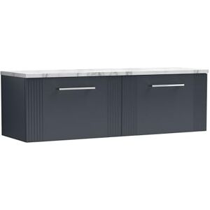 nuie DPF1494LCM2 Deco Modern Bathroom Wall Hung 2 Close Drawer Vanity Unit and Carrera Marble Laminate Worktop, 1200mm, Soft Black nuie DPF1494LCM2 Deco Modern Bathroom Wall Hung 2 Close Drawer Vanity Unit and Carrera Marble Laminate Worktop, 1200mm, Soft Black