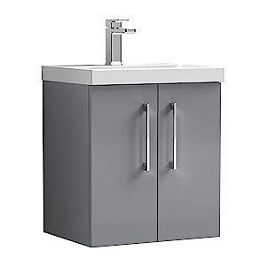 nuie ARN2221A Arno Modern Bathroom Wall Hung 2 Door Vanity Unit & Mid-Edge Ceramic Basin, 500mm, Satin Grey nuie ARN2221A Arno Modern Bathroom Wall Hung 2 Door Vanity Unit & Mid-Edge Ceramic Basin, 500mm, Satin Grey