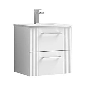 nuie DPF192G Deco Modern Bathroom Wall Hung 2 Drawer Part Fluted Vanity Unit with Curved Ceramic Basin, Satin White nuie DPF192G Deco Modern Bathroom Wall Hung 2 Drawer Part Fluted Vanity Unit with Curved Ceramic Basin, Satin White