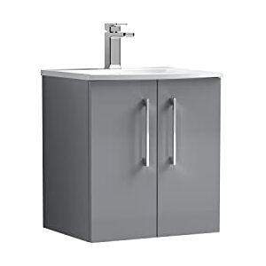 nuie Wall Hung 2 Door Vanity Unit & Curved Ceramic Basin, 500mm, Satin Grey nuie Wall Hung 2 Door Vanity Unit & Curved Ceramic Basin, 500mm, Satin Grey