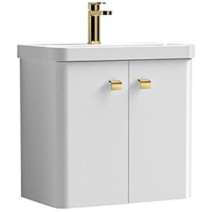 nuie COR1053 Core Modern Bathroom Furniture Bundle-Wall Hung 2 Soft Close Door Vanity Basin Unit & Square Drop Handle, 600mm, Gloss White/Brushed Brass nuie COR1053 Core Modern Bathroom Furniture Bundle-Wall Hung 2 Soft Close Door Vanity Basin Unit & Square Drop Handle, 600mm, Gloss White/Brushed Brass