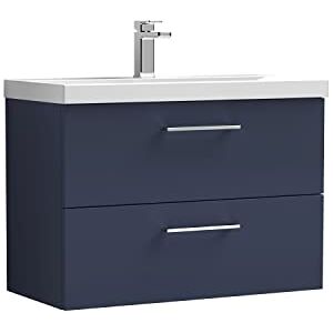 nuie ARN2926D Arno Modern Bathroom Wall Hung 2 Soft Close Drawer Vanity Unit and Thin-Edge Basin, 800mm, Midnight Blue nuie ARN2926D Arno Modern Bathroom Wall Hung 2 Soft Close Drawer Vanity Unit and Thin-Edge Basin, 800mm, Midnight Blue