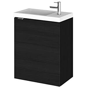 Hudson Reed CBI637 Fusion Modern Bathroom Wall Hung Compact 1 Door Vanity Unit and Polymarble Basin, 579 x 405 x 260mm, Woodgrain Charcoal Black Hudson Reed CBI637 Fusion Modern Bathroom Wall Hung Compact 1 Door Vanity Unit and Polymarble Basin, 579 x 405 x 260mm, Woodgrain Charcoal Black