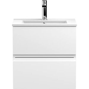 Hudson Reed URB102B Urban Modern Bathroom Wall Hung Vanity Basin Unit with 2 Soft Close Drawers and Ceramic 18mm Profile Sink, 500mm, Satin White Hudson Reed URB102B Urban Modern Bathroom Wall Hung Vanity Basin Unit with 2 Soft Close Drawers and Ceramic 18mm Profile Sink, 500mm, Satin White