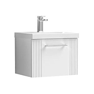 nuie DPF191D Deco Modern Bathroom Wall Hung 1 Drawer Part Fluted Vanity Unit with Thin-Edge Ceramic Basin, Satin White nuie DPF191D Deco Modern Bathroom Wall Hung 1 Drawer Part Fluted Vanity Unit with Thin-Edge Ceramic Basin, Satin White