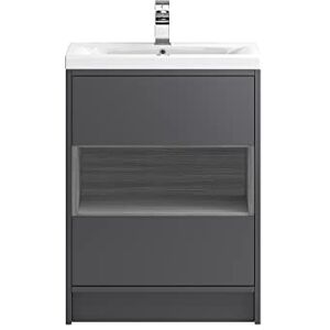 Hudson Reed CST876E Coast Modern Bathroom Floor Standing Vanity Unit with Mid-Edge Ceramic Basin, 2 Drawer 1 Open Shelf Unit, 600mm, Gloss Grey/Anthracite Hudson Reed CST876E Coast Modern Bathroom Floor Standing Vanity Unit with Mid-Edge Ceramic Basin, 2 Drawer 1 Open Shelf Unit, 600mm, Gloss Grey/Anthracite