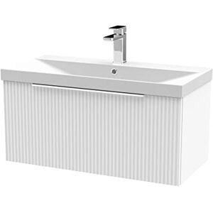 Hudson Reed DFF196D Fluted Modern Bathroom Wall Hung 1 Drawer Vanity Basin Unit with Thin-Edge Ceramic Basin, 800mm, Satin White Hudson Reed DFF196D Fluted Modern Bathroom Wall Hung 1 Drawer Vanity Basin Unit with Thin-Edge Ceramic Basin, 800mm, Satin White