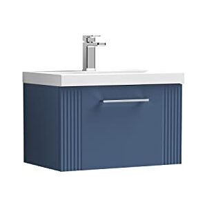 nuie DPF394A Deco Modern Bathroom Wall Hung 1 Drawer Part Fluted Vanity Unit with Mid-Edge Ceramic Basin, Satin Blue nuie DPF394A Deco Modern Bathroom Wall Hung 1 Drawer Part Fluted Vanity Unit with Mid-Edge Ceramic Basin, Satin Blue