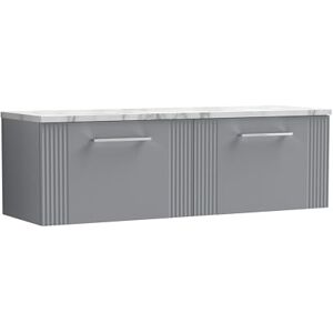 nuie DPF294LCM2 Deco Modern Bathroom Wall Hung 2 Soft Close Drawer Vanity Unit and Carrera Marble Laminate Worktop, 1200mm, Satin Grey nuie DPF294LCM2 Deco Modern Bathroom Wall Hung 2 Soft Close Drawer Vanity Unit and Carrera Marble Laminate Worktop, 1200mm, Satin Grey