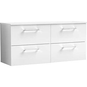 nuie ARN124W2 Arno Modern Bathroom Wall Hung 4 Drawer Double Vanity Unit with Colour Worktop, Gloss White nuie ARN124W2 Arno Modern Bathroom Wall Hung 4 Drawer Double Vanity Unit with Colour Worktop, Gloss White