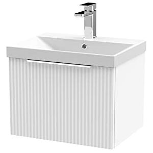 Hudson Reed DFF191D Fluted Modern Bathroom Wall Hung 1 Drawer Vanity Basin Unit with Thin-Edge Ceramic Basin, 500mm, Satin White Hudson Reed DFF191D Fluted Modern Bathroom Wall Hung 1 Drawer Vanity Basin Unit with Thin-Edge Ceramic Basin, 500mm, Satin White