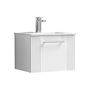 nuie DPF191B Deco Modern Bathroom Wall Hung 1 Drawer Part Fluted Vanity Basin Unit with Minimalist Ceramic Basin, 500mm, Satin White nuie DPF191B Deco Modern Bathroom Wall Hung 1 Drawer Part Fluted Vanity Basin Unit with Minimalist Ceramic Basin, 500mm, Satin White