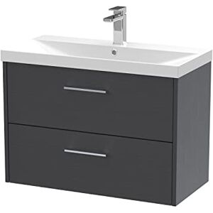 Hudson Reed JNU2226D Juno Modern Bathroom Wall Hung 2-Drawer Vanity with Thin-Edge Ceramic Basin, 800mm, Woodgrain Graphite Grey Hudson Reed JNU2226D Juno Modern Bathroom Wall Hung 2-Drawer Vanity with Thin-Edge Ceramic Basin, 800mm, Woodgrain Graphite Grey