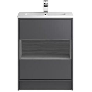 Hudson Reed CST876 Coast Modern Bathroom Floor Standing Vanity Unit with Minimalist Ceramic Basin, 2 Drawer 1 Open Shelf Unit, 600mm, Gloss Grey/Anthracite Hudson Reed CST876 Coast Modern Bathroom Floor Standing Vanity Unit with Minimalist Ceramic Basin, 2 Drawer 1 Open Shelf Unit, 600mm, Gloss Grey/Anthracite