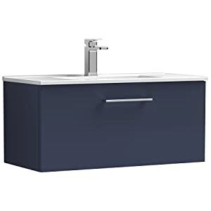 nuie ARN2925B Arno Modern Bathroom Wall Hung 1 Soft Close Drawer Vanity Unit and Minimalist Basin, 800mm, Midnight Blue nuie ARN2925B Arno Modern Bathroom Wall Hung 1 Soft Close Drawer Vanity Unit and Minimalist Basin, 800mm, Midnight Blue