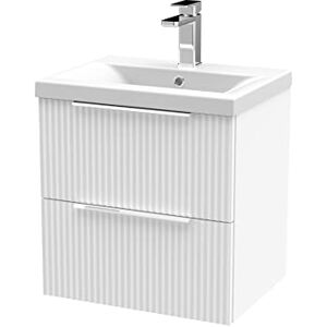 Hudson Reed DFF192A Fluted Modern Bathroom Wall Hung 2 Drawer Vanity Basin Unit with Mid-Edge Ceramic Basin, 500mm, Satin White Hudson Reed DFF192A Fluted Modern Bathroom Wall Hung 2 Drawer Vanity Basin Unit with Mid-Edge Ceramic Basin, 500mm, Satin White