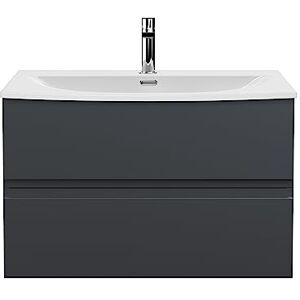 Hudson Reed URB1406G Urban Modern Bathroom Wall Hung 2 Drawer Bathroom Vanity Unit & Curved Ceramic Basin, 800mm, Soft Black Hudson Reed URB1406G Urban Modern Bathroom Wall Hung 2 Drawer Bathroom Vanity Unit & Curved Ceramic Basin, 800mm, Soft Black