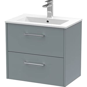 Hudson Reed JNU2324B Juno Modern Bathroom Wall Hung 2-Drawer Vanity with Minimalist Ceramic Basin, 600mm, Matt Coastal Grey Hudson Reed JNU2324B Juno Modern Bathroom Wall Hung 2-Drawer Vanity with Minimalist Ceramic Basin, 600mm, Matt Coastal Grey