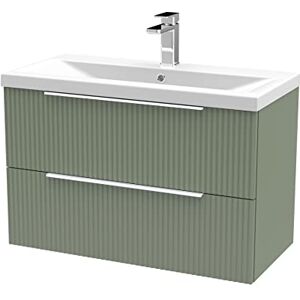 Hudson Reed DFF895A Fluted Modern Bathroom Wall Hung 2 Drawer Vanity Basin Unit with Mid-Edge Ceramic Basin, 800mm, Satin Green Hudson Reed DFF895A Fluted Modern Bathroom Wall Hung 2 Drawer Vanity Basin Unit with Mid-Edge Ceramic Basin, 800mm, Satin Green
