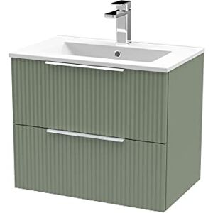 Hudson Reed DFF893B Fluted Modern Bathroom Wall Hung 2 Drawer Vanity Basin Unit with Minimalist Ceramic Basin, 600mm, Satin Green Hudson Reed DFF893B Fluted Modern Bathroom Wall Hung 2 Drawer Vanity Basin Unit with Minimalist Ceramic Basin, 600mm, Satin Green