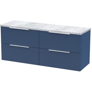 Hudson Reed DFF393LBG2 Fluted Modern Bathroom Wall Hung 4 Soft Close Drawer Vanity Unit and Bellato Grey Laminate Worktop, 1200mm, Satin Blue Hudson Reed DFF393LBG2 Fluted Modern Bathroom Wall Hung 4 Soft Close Drawer Vanity Unit and Bellato Grey Laminate Worktop, 1200mm, Satin Blue
