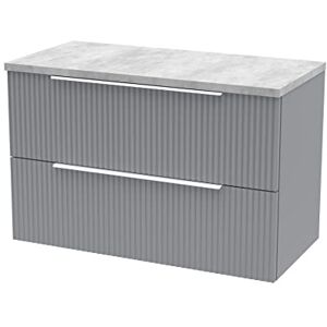 Hudson Reed DFF295LBG Fluted Modern Bathroom Wall Hung 2 Drawer Vanity Unit with Bellato Grey Laminate Worktop, 800mm, Satin Grey Hudson Reed DFF295LBG Fluted Modern Bathroom Wall Hung 2 Drawer Vanity Unit with Bellato Grey Laminate Worktop, 800mm, Satin Grey