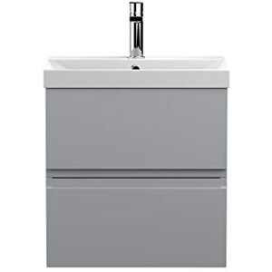 Hudson Reed URB202D Urban Modern Bathroom Wall Hung Vanity Basin Unit with 2 Soft Close Drawers and Ceramic 50mm Profile Sink, 500mm, Satin Grey Hudson Reed URB202D Urban Modern Bathroom Wall Hung Vanity Basin Unit with 2 Soft Close Drawers and Ceramic 50mm Profile Sink, 500mm, Satin Grey