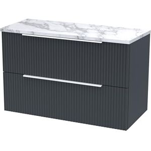 Hudson Reed DFF1495LCM Fluted Modern Bathroom Wall Hung 2 Soft Close Drawer Vanity Unit and Carrera Marble Laminate Worktop, 800mm, Soft Black Hudson Reed DFF1495LCM Fluted Modern Bathroom Wall Hung 2 Soft Close Drawer Vanity Unit and Carrera Marble Laminate Worktop, 800mm, Soft Black