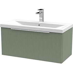 Hudson Reed DFF896A Fluted Modern Bathroom Wall Hung 1 Drawer Vanity Basin Unit with Mid-Edge Ceramic Basin, 800mm, Satin Green Hudson Reed DFF896A Fluted Modern Bathroom Wall Hung 1 Drawer Vanity Basin Unit with Mid-Edge Ceramic Basin, 800mm, Satin Green