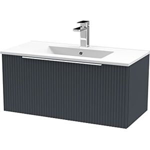 Hudson Reed DFF1496B Fluted Modern Bathroom Wall Hung 1 Drawer Vanity Basin Unit with Minimalist Ceramic Basin, 800mm, Soft Black Hudson Reed DFF1496B Fluted Modern Bathroom Wall Hung 1 Drawer Vanity Basin Unit with Minimalist Ceramic Basin, 800mm, Soft Black