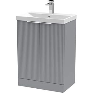 Hudson Reed DFF225D Fluted Modern Bathroom Floor Standing 2 Door Vanity Basin Unit with Thin-Edge Ceramic Basin, 600mm, Satin Grey Hudson Reed DFF225D Fluted Modern Bathroom Floor Standing 2 Door Vanity Basin Unit with Thin-Edge Ceramic Basin, 600mm, Satin Grey