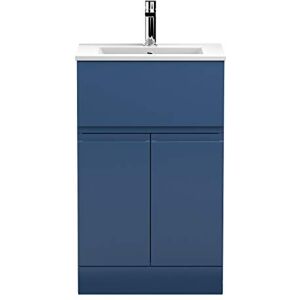 Hudson Reed URB301B Urban Modern Bathroom Floor Standing Vanity Basin Unit with 2 Doors and 1 Soft Close Drawer and Ceramic 18mm Profile Sink, 500mm, Satin Blue Hudson Reed URB301B Urban Modern Bathroom Floor Standing Vanity Basin Unit with 2 Doors and 1 Soft Close Drawer and Ceramic 18mm Profile Sink, 500mm, Satin Blue