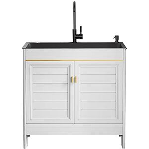 Doyefzqc Bathroom Vanity and Sink Combo Kitchen Sink Aluminum Standing Cabinet,Stainless Steel Basin with Faucet Drain,Small Bath Vanities Set,with 2 Closing Doors,Narrow Depth Vanities Modern Home (Size : 68