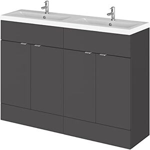 Hudson Reed CBI934A Fusion Modern Bathroom 4 Door Floor Standing Vanity Unit and Full Depth Double Ceramic Basin, 1200mm, Gloss Grey Hudson Reed CBI934A Fusion Modern Bathroom 4 Door Floor Standing Vanity Unit and Full Depth Double Ceramic Basin, 1200mm, Gloss Grey