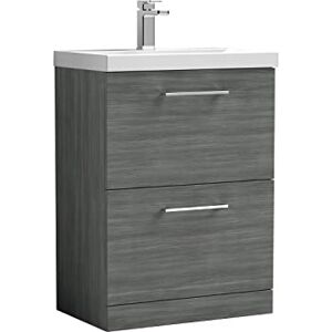 nuie ARN533A Arno Modern Bathroom Floor Standing 2 Drawer Vanity Unit with Mid-Edge Ceramic Basin, 600mm, Woodgrain Anthracite nuie ARN533A Arno Modern Bathroom Floor Standing 2 Drawer Vanity Unit with Mid-Edge Ceramic Basin, 600mm, Woodgrain Anthracite