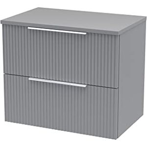 Hudson Reed DFF293W Fluted Modern Bathroom Wall Hung 2 Drawer Vanity Unit with Colour Match Worktop, 600mm, Satin Grey Hudson Reed DFF293W Fluted Modern Bathroom Wall Hung 2 Drawer Vanity Unit with Colour Match Worktop, 600mm, Satin Grey