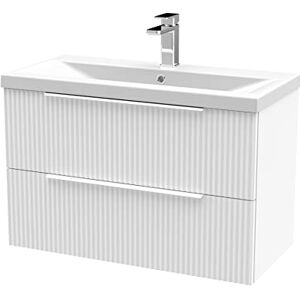 Hudson Reed DFF195A Fluted Modern Bathroom Wall Hung 2 Drawer Vanity Basin Unit with Mid-Edge Ceramic Basin, 800mm, Satin White Hudson Reed DFF195A Fluted Modern Bathroom Wall Hung 2 Drawer Vanity Basin Unit with Mid-Edge Ceramic Basin, 800mm, Satin White